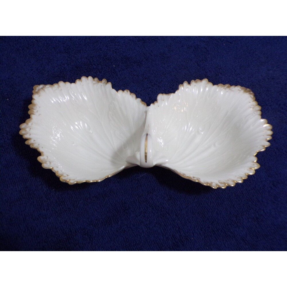 VIntage Lenox Ivory Leaf Serving Dish Divided w/Handle  24kt Gold Trim Excellent